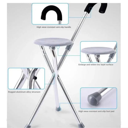 Folding aluminum Tripod cane with seat