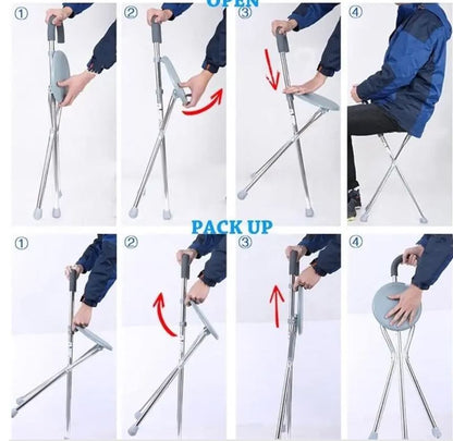 Folding aluminum Tripod cane with seat